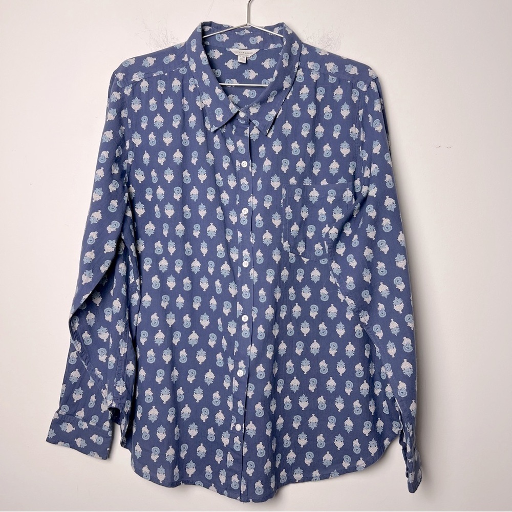 Lucky Brand Blue and White Patterned Button Up Lightweight Cotton Women's Shirt